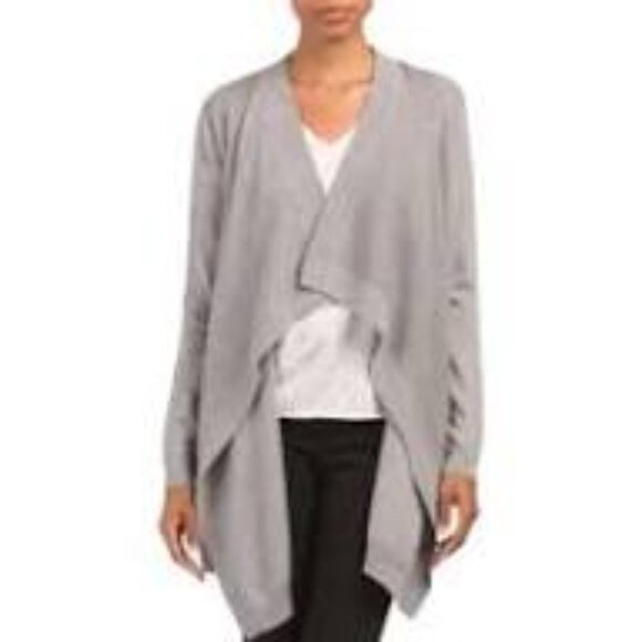 THEORY Winxie Grey Ribbed Knit Draped Cardigan 100% Merino Wool Size M - Picture 1 of 8